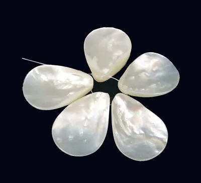 5 Natural White Mother Of Pearl Teardrop Sea Ocean Shell Pendant Beads 30X20mm • $6.99