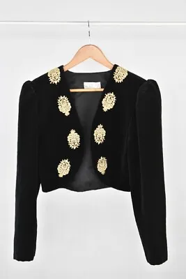 £29.99 • Buy Vintage After Six By Ronald Joyce Cropped Jacket UK Size 14 Black Velvet