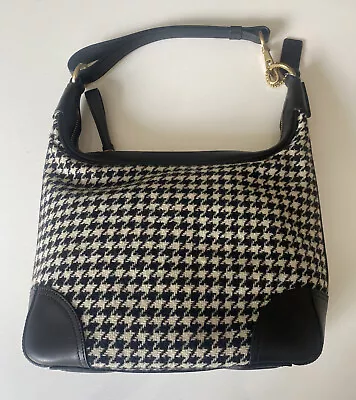 Coach Black Shoulder Wool Houndstooth  Leather  Hand Bag /baguette New • $220