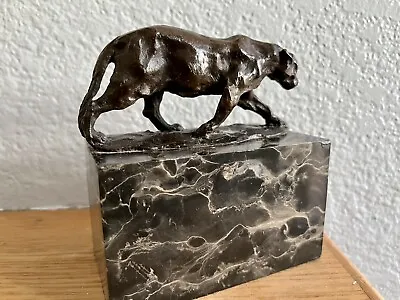 Small Lion Sculpture Bronze Art Signed Marble Base Christophe Fratin • $150