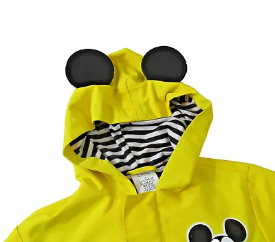 DISNEY Size 3 Mickey Mouse Boy/Girl Packable Zip-up Raincoat Mouse Ears Hood • $24.99