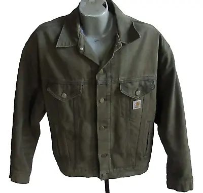 $135 • Buy VINTAGE CARHARTT  Olive Blanket Lined  Detroit Trucker Jacket Union USA Men’s L