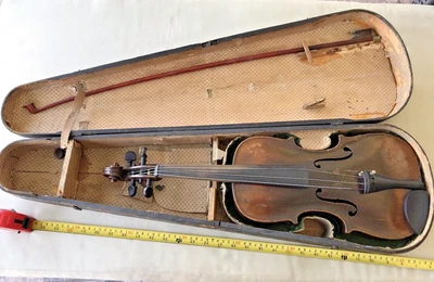 $349.99 • Buy Antique 19c German 3/4 Violin Tiger Back Marked HOPF With Wood Case