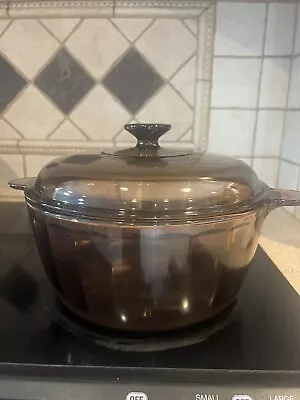 Vintage Corning Ware Pyrex Amber Visions 4.5 L Dutch Oven Stock Pot Lid No Stick • $0.99