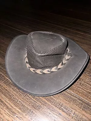 Minnetonka Fold Up Hat Black Leather Aussie Indiana Jones Size L • $24.99