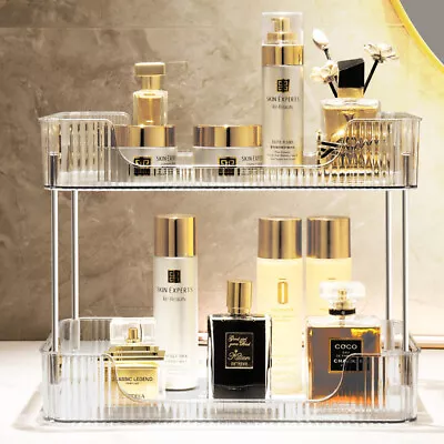 2 Tier Cosmetic Makeup Holder Storage Shelf Perfume Stand Countertop Organizer • £11.94