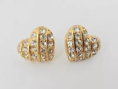 Golden Coloured Rhinestone Set Love Heart Shaped Design Earrings By M&S  • £2.99