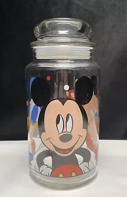 VTG Disney Anchor Hocking Glass Jar/Canister Mickey Minnie Donald USA 8-1/2 High • $12