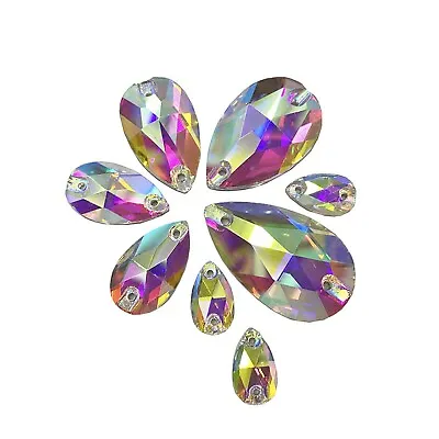 £3.12 • Buy 25pcs Cut Glass Crystal Sew On Flatback Teardrop Rhinestones Diamante Beads