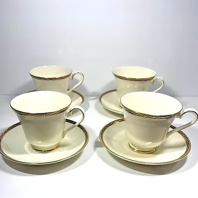 Set 4 Minton St James Footed Cups Saucers Bone China Cobalt Trim EUC Coffee Tea • $49.95