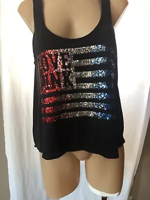 NWT Victorias Secret PINK Tank Top T Shirt American Flag USA Sequins BLING SMALL • $39.99