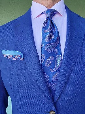 Mens Canali Silk Paisley Tie Made In Italy Blue Pink Black Perfect • $42