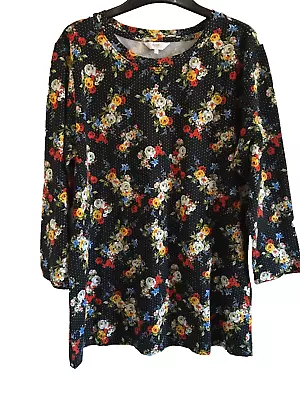 NEW COTTON TRADERS Floral Print T- Shirt / Top - 3/4 Sleeve UK 12 • $9.95