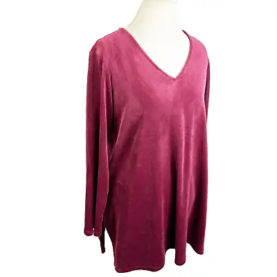 J.Jill V- Neck Long Sleeve Velvet Tunic Top Blouse Dusty Pink Size 1X Stretch • $37.50