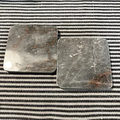 2 Vintage Square Thick Heavy Gray Marbled Stone Coasters Stands • $14.95