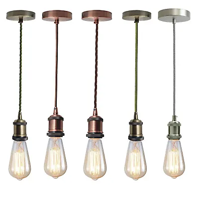 £11.89 • Buy E27 1m / 2m Fitting Retro Vintage Industrial Fabric Cable Ceiling Pendant Light