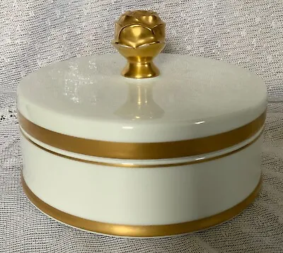 $11.99 • Buy VA VISTA ALEGRE Porcelain GOLD ROSE HANDLE KNOB Vanity Trinket Box Powder