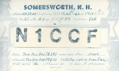 N1CCF QSL Card Somersworth New Hampshire - 1982 • $1.99