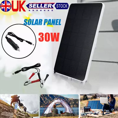 12V 30W Portable Solar Panel For Car Van Boat Caravan Charging Camping Travel • £13.65