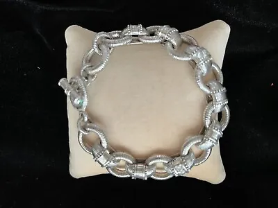 JUDITH RIPKA Size 7  Sterling Silver GemstoneToggle Clasp CZ Rolo Link Bracelet • $145.99