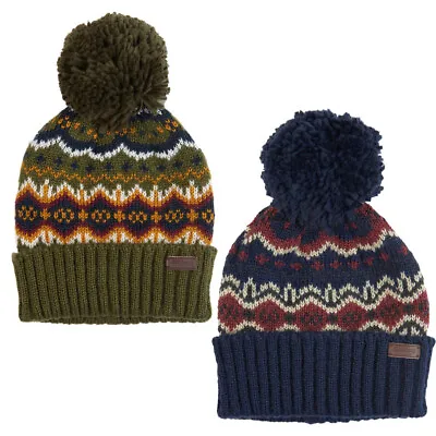 £27.95 • Buy Barbour Case FairIsle Bobble Beanie Navy Cordovan Or Olive Warm Winter Hat