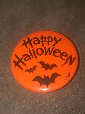 Vintage AGC Happy Halloween Flying Bats Orange Black Button Pin 1.5  Round • $11.97