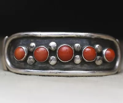 Vintage Native American Navajo Coral Sterling Silver Cuff Bracelet • $301.50