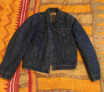 Late 70s Early 80s Mens Large Levis Jacket Dark Wash Saddle Blanket Lined. 44 L • $75.99