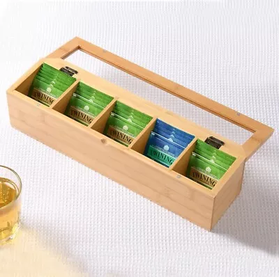 Slim Wooden Tea Bags Storer Narrow Box Organiser Dispenser Caddy Rack Cupboard • $48