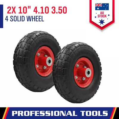 2-Piece 10 Solid Trolley Wheels 4.10/3.50-4 Puncture Proof Tyre 16mm Bore Au • $44.99