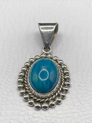 Mexico Large Sterling Silver Blue Stone Pendant 21.3 Grams • $80
