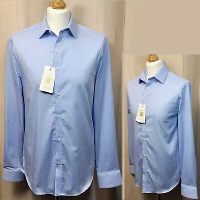 M&S Mens' SLIM FIT Long Sleeve SHIRT (ex England FA) ~ Size MEDIUM ~ Blue • £14.99