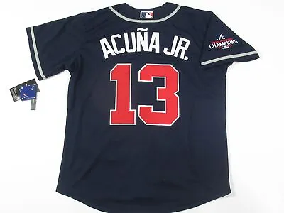 NWT Ronald Acuna Jr. #13 Atlanta Braves 2021 World Series Champions Jersey Blue • $64.99