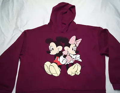 Mickey & Minnie Mouse Hoodie Women 3X Pullover Maroon Long Sleeve Disney • $24.99