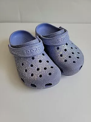 Crocs Children Size 1 Junior Classic Glitter Lavender 206992-1DG Clog • £20.05