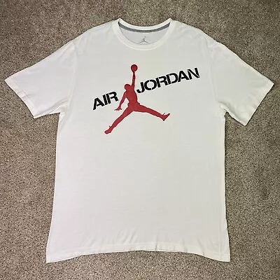 Air Jordan Shirt Mens Large White Red Spellout Jumpman Logo Basketball Bulls • $15