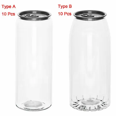 10Pcs Clear Cans Beverage Bottles Disposable Container Milk Jars W/Sealing Lids • £21.59