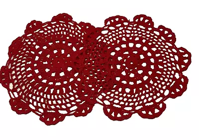 2 Vintage Red Crochet Doilies 7  • $10.30