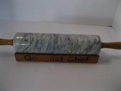 Vintage Marble Rolling Pin With Wooden Handles & Cradle Heavy  • $15