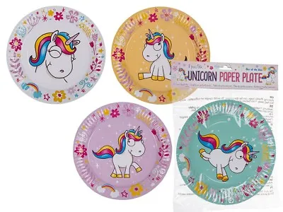 Pack Of 8 Cute Unicorn Paper Plates 23cms Magical Party Tableware • £1.99