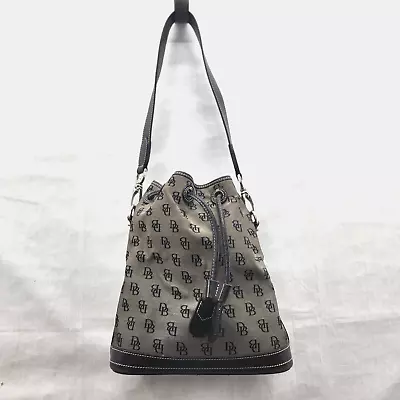 VTG Dooney & Burke Bucket Bag Purse Drawstring Tassel Logo Shoulder Black USA • $53.99