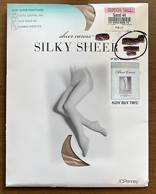 Vtg JCPenny Pantyhose QUEEN TALL Sheer Caress Silky Sheer SAND Control Top USA • $10.99