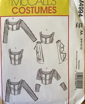 McCall's 4994 Renaissance Tops Costume Sewing Pattern 6-8-10-12 UNCUT • $11.95