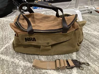 VTG Tin Wax Cloth Canvas Leather NRA Sport Duffle Range Carry On Overnight Bag • $55