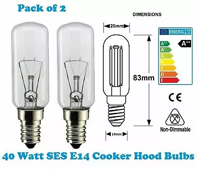 2 X Rangemaster Cooker Hood Extractor 40W Lamp Bulb E14 230/240V • £5.66