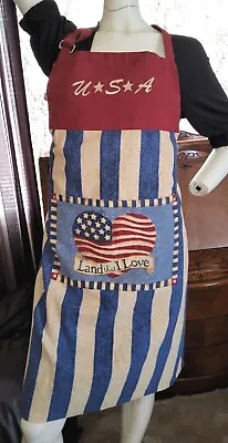 Vintage Full Bib Apron Patriot Theme Stripes Flag Red White Blue • $12.99