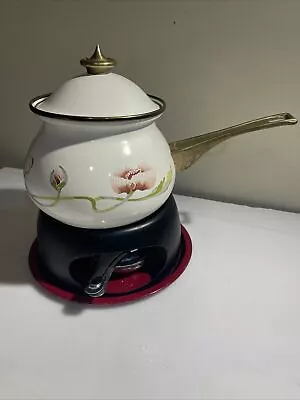 VTG Fondue Set Chef Mates Gold Poppies Brass Handles • $25