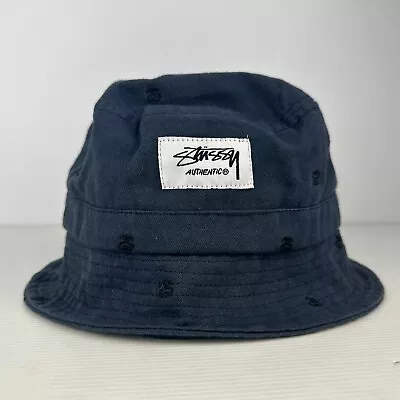 Stussy Bucket Hat Navy Blue Embroidered Spell Out Cotton Authentic • $24.95