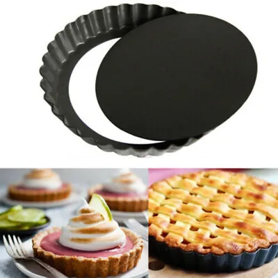 9 Inch Flan Tin Tart Pie Pan Fluted Cakes Baking Tray Non-Stick Loose Base Round • £8.29