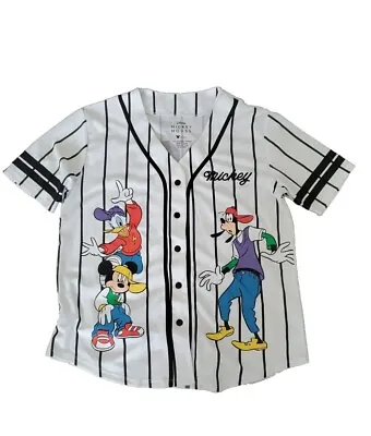 Disney Mickey Mouse Baseball Jersey Boys  L Striped Goofy Daffy #28 Button Up • $41